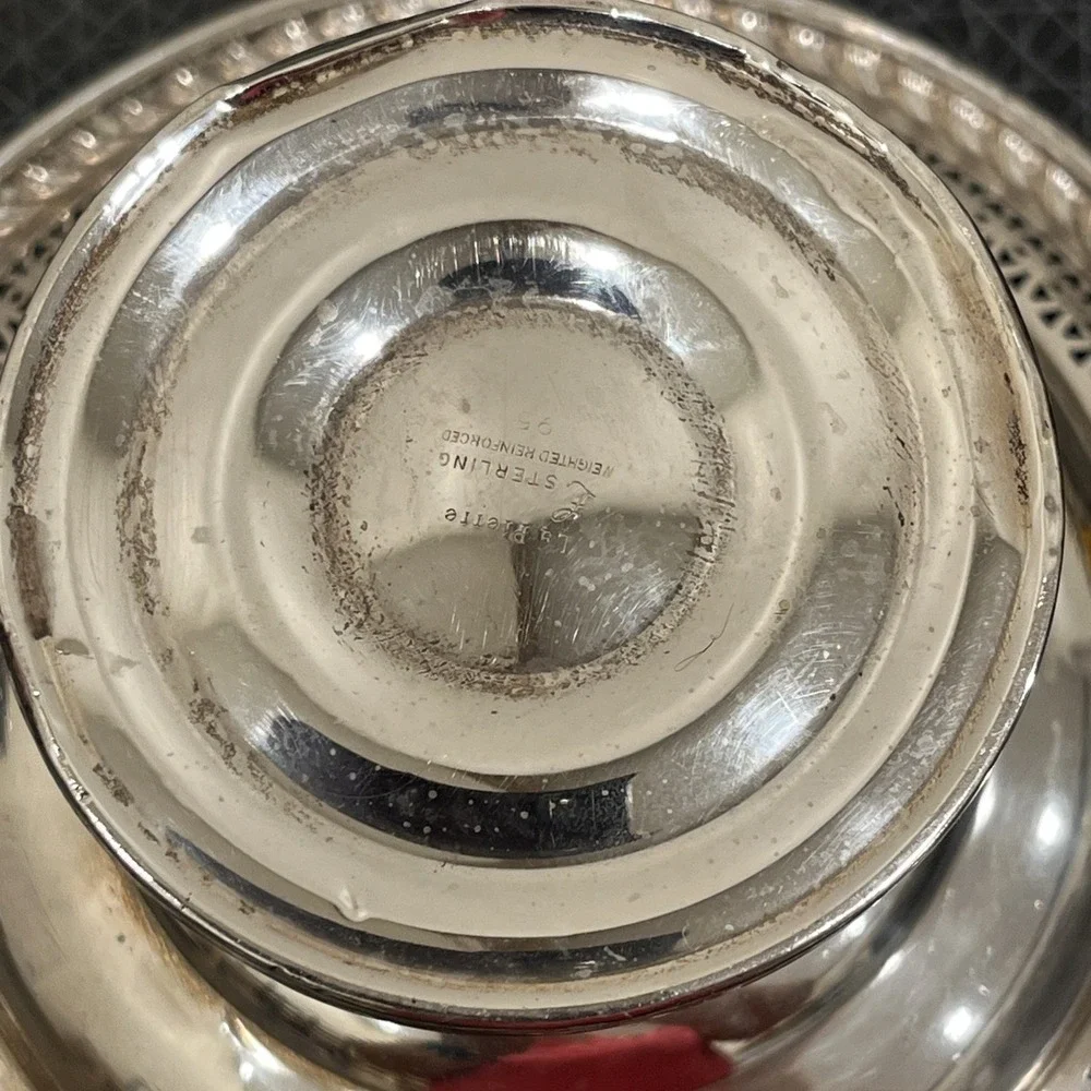 Antique La Pierre Sterling Silver Small Candy Dish Basket 173g, Pierced, Handle